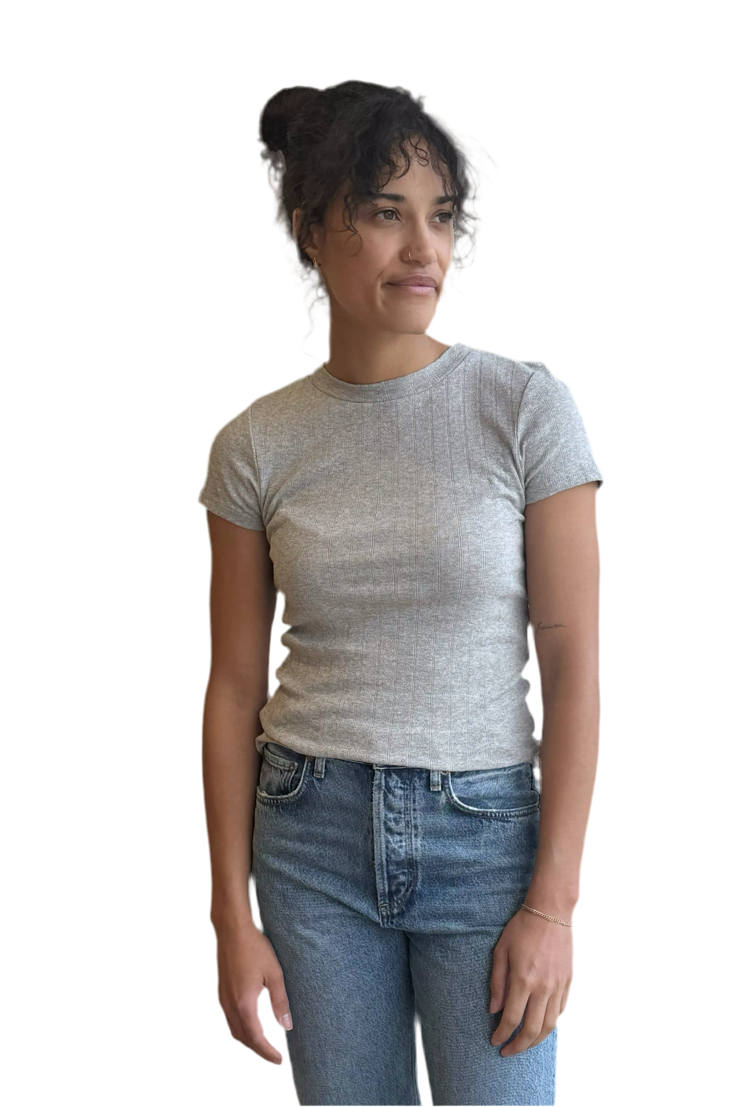 Jacquard Bebe Tee in Heather Grey