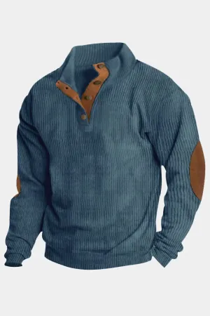 Jax Corduroy Stand Collar Sweatshirt - Blue