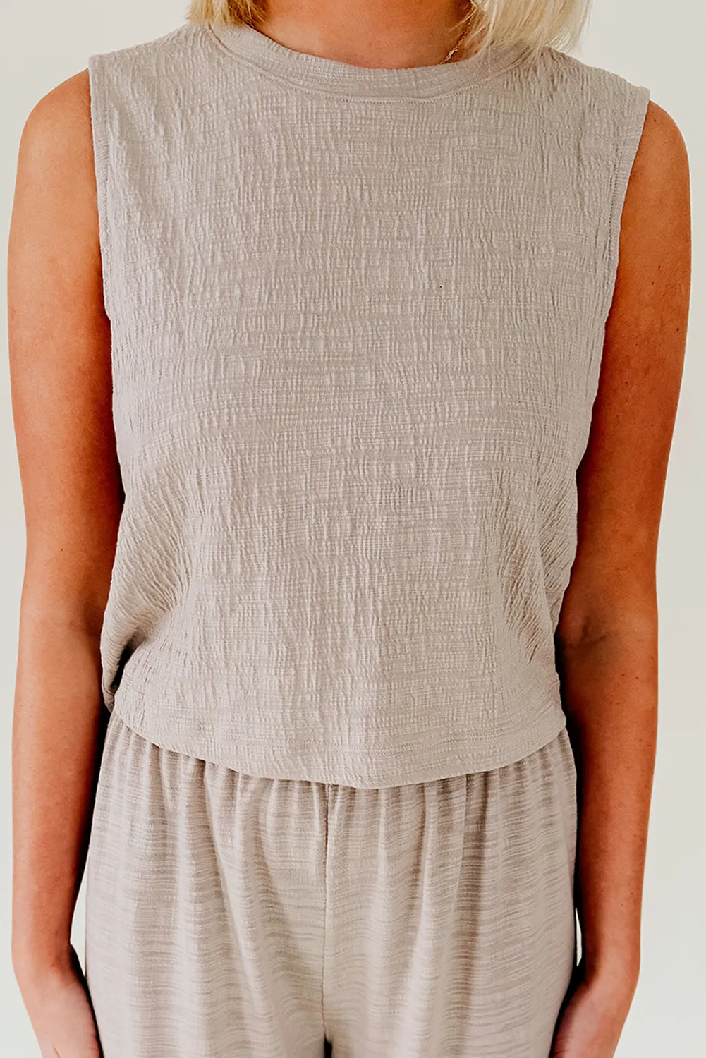 Jet Stream Vintage Textured Round Neck Relaxed Tank Top