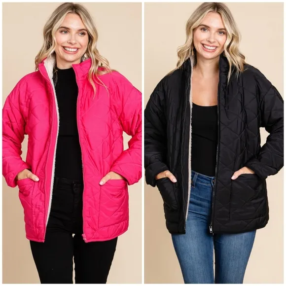JODIFL Black Sherpa Lined Quilted Jacket