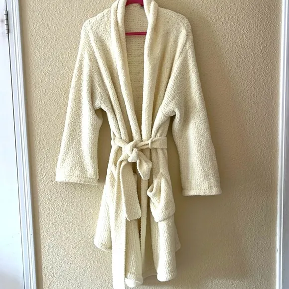 Jose Natori Cozy Plush Ivory White Belted  Robe M