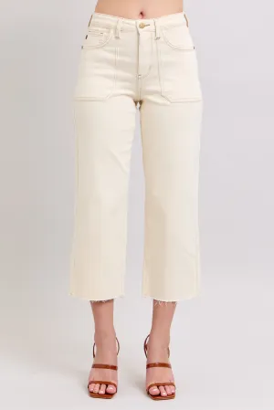 Judy Blue HW Garment Dyed Crop Wide (Ecru)