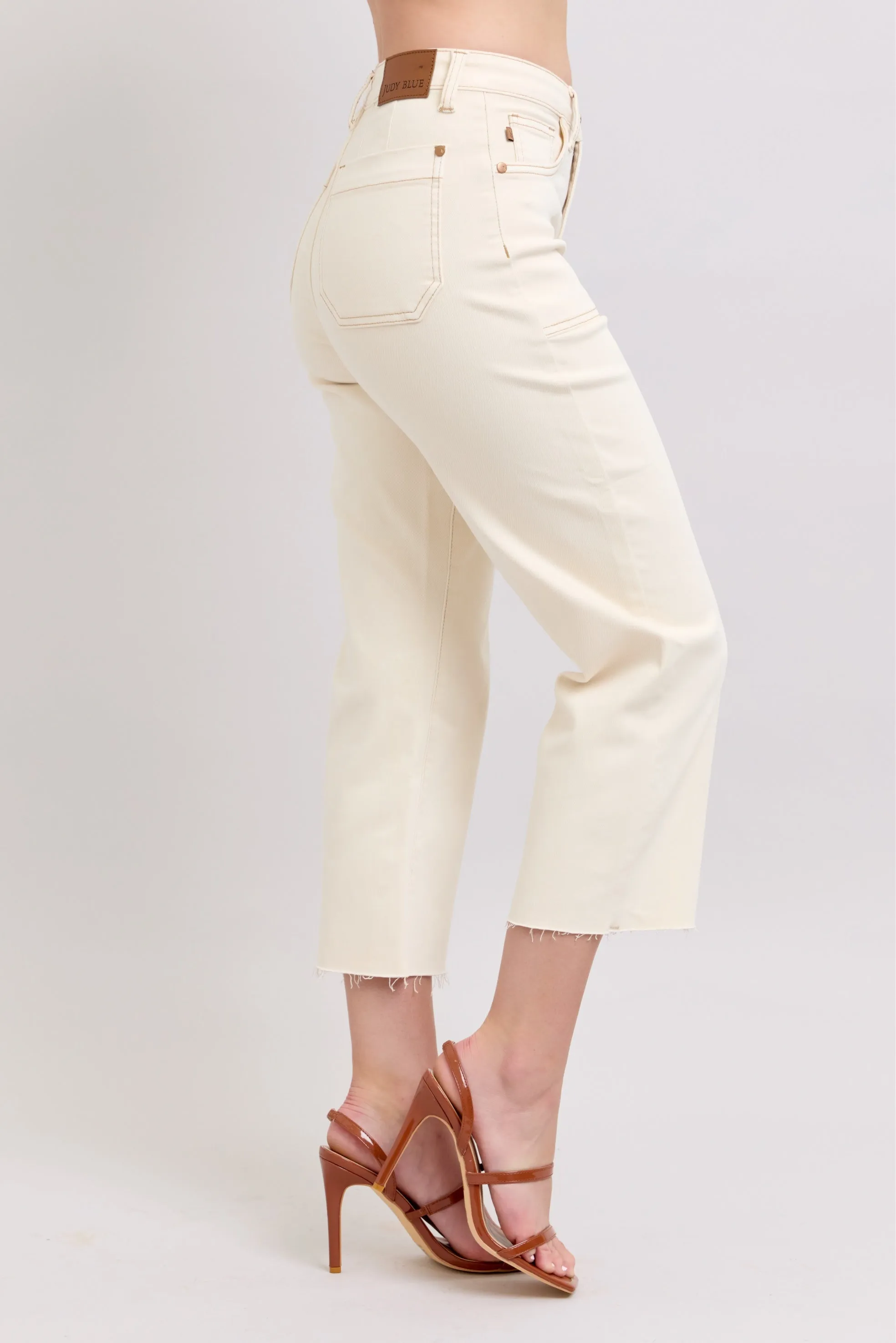 Judy Blue HW Garment Dyed Crop Wide (Ecru)