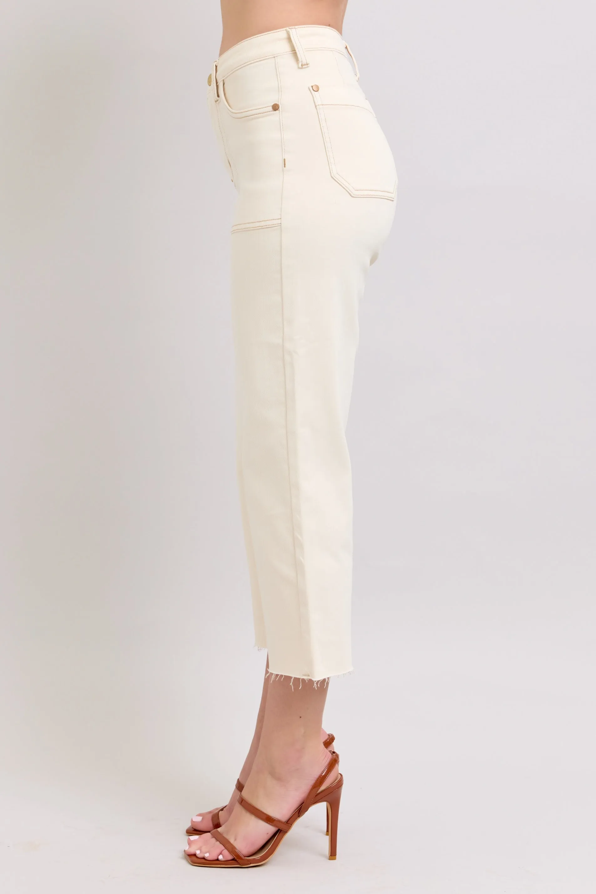 Judy Blue HW Garment Dyed Crop Wide (Ecru)