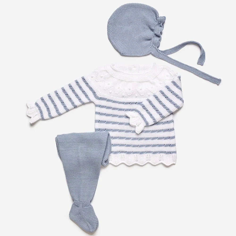 Juliana Boys Knitted Blue & White 3 Piece Set