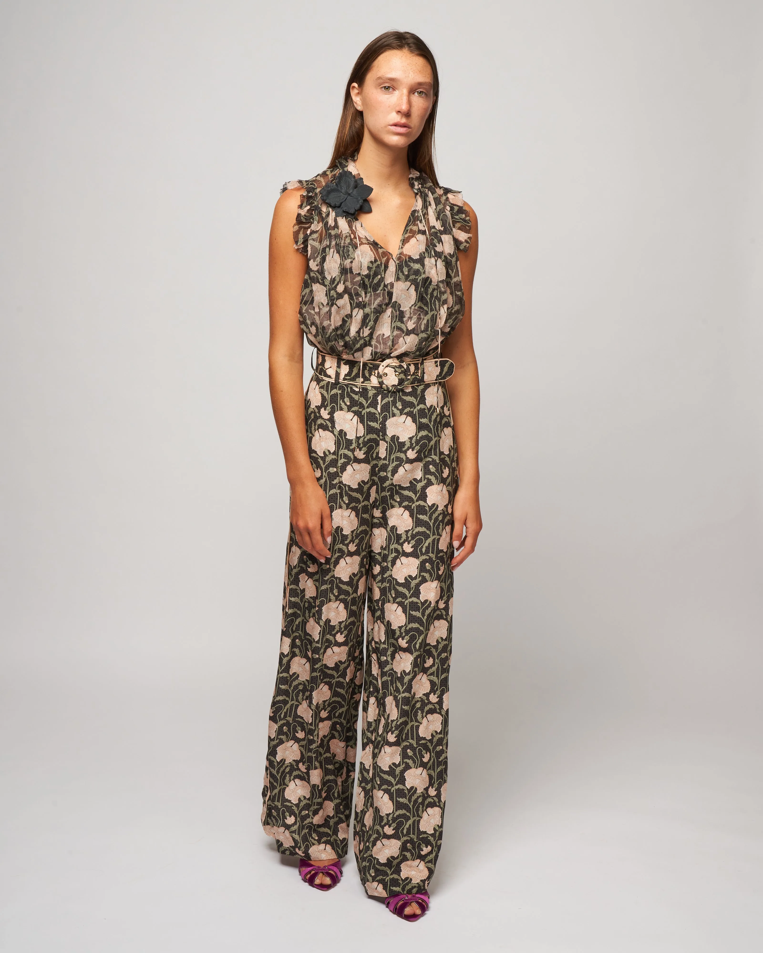 kaleidoscope frilled tank - charcoal poppy