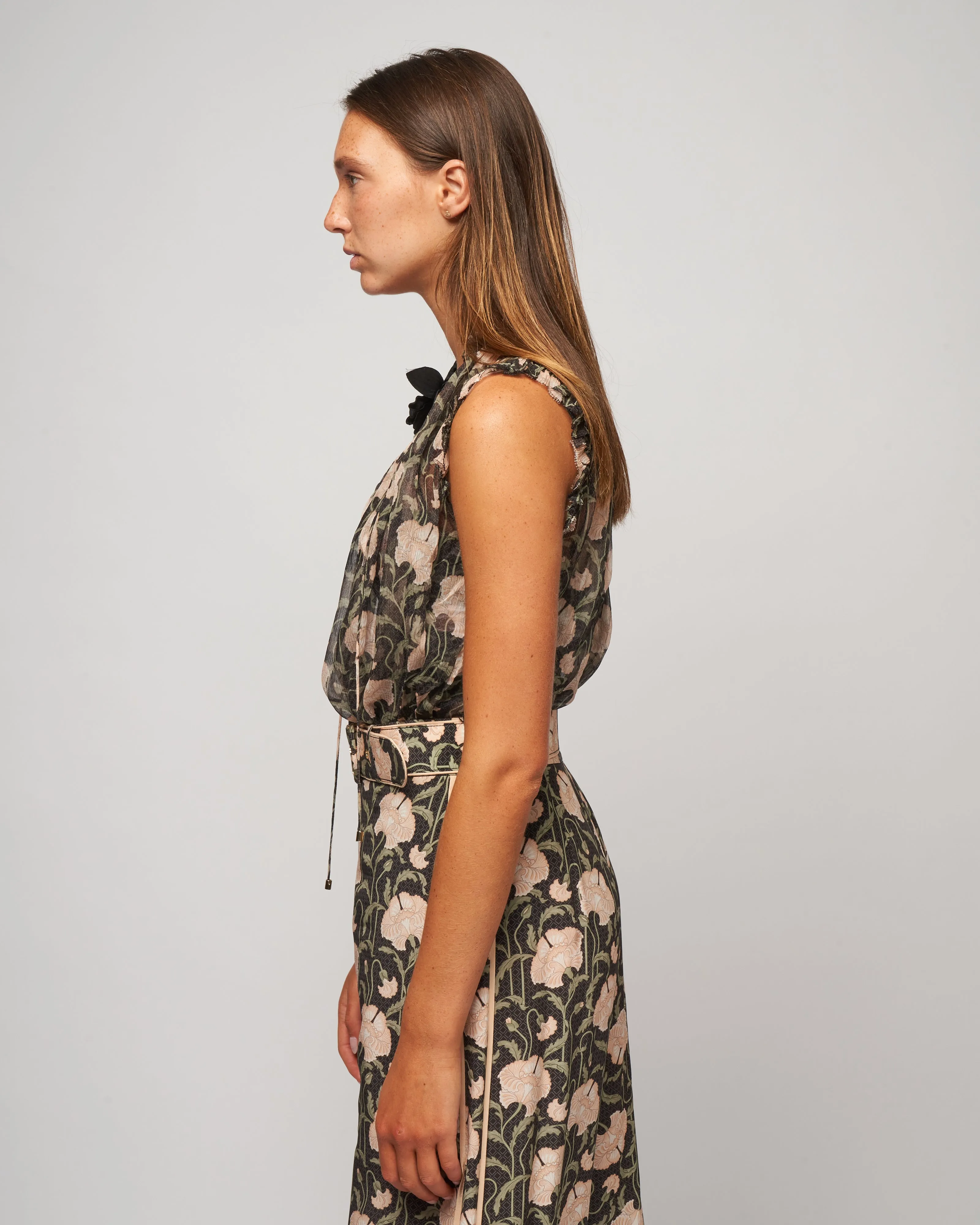kaleidoscope frilled tank - charcoal poppy