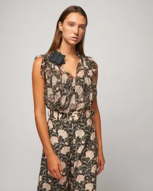 kaleidoscope frilled tank - charcoal poppy