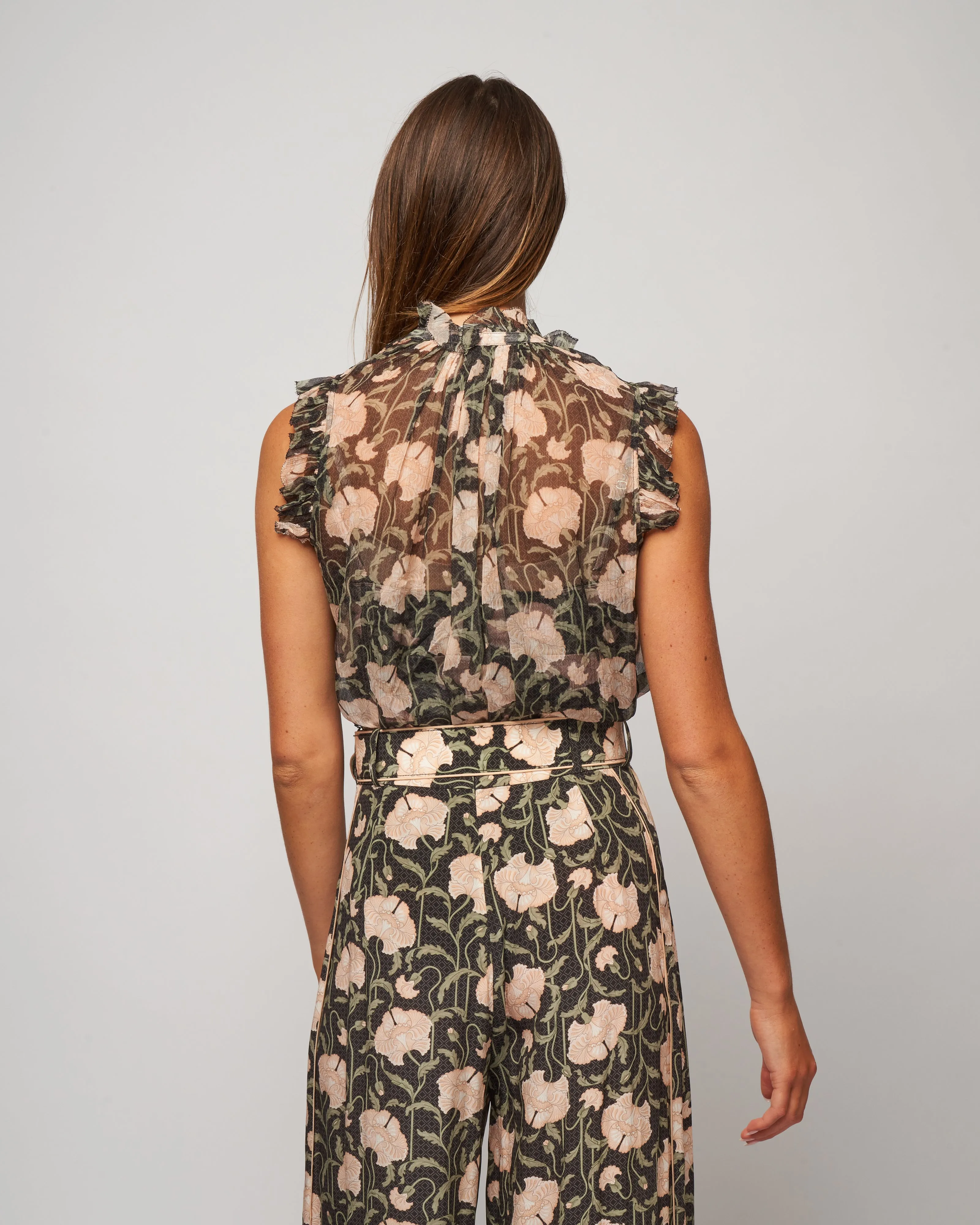 kaleidoscope frilled tank - charcoal poppy