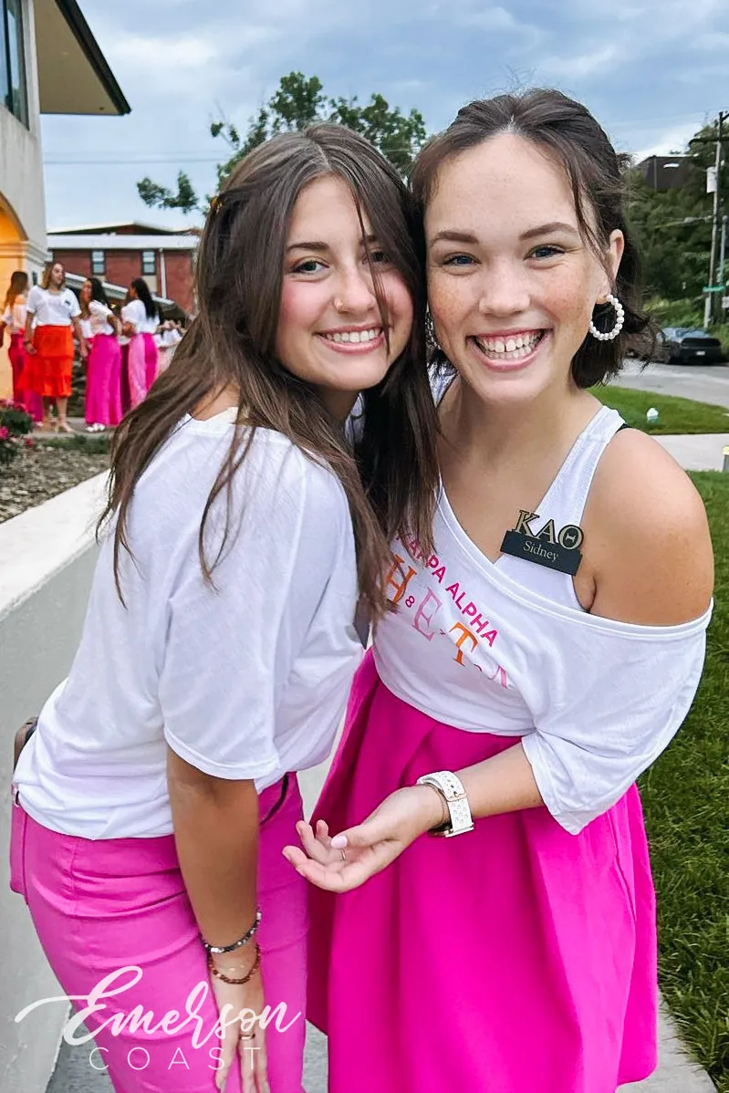 Kappa Alpha Theta Pink and Orange Recruitment Slouchy Tee