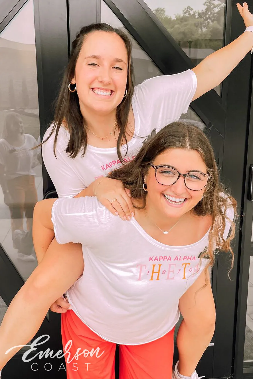 Kappa Alpha Theta Pink and Orange Recruitment Slouchy Tee