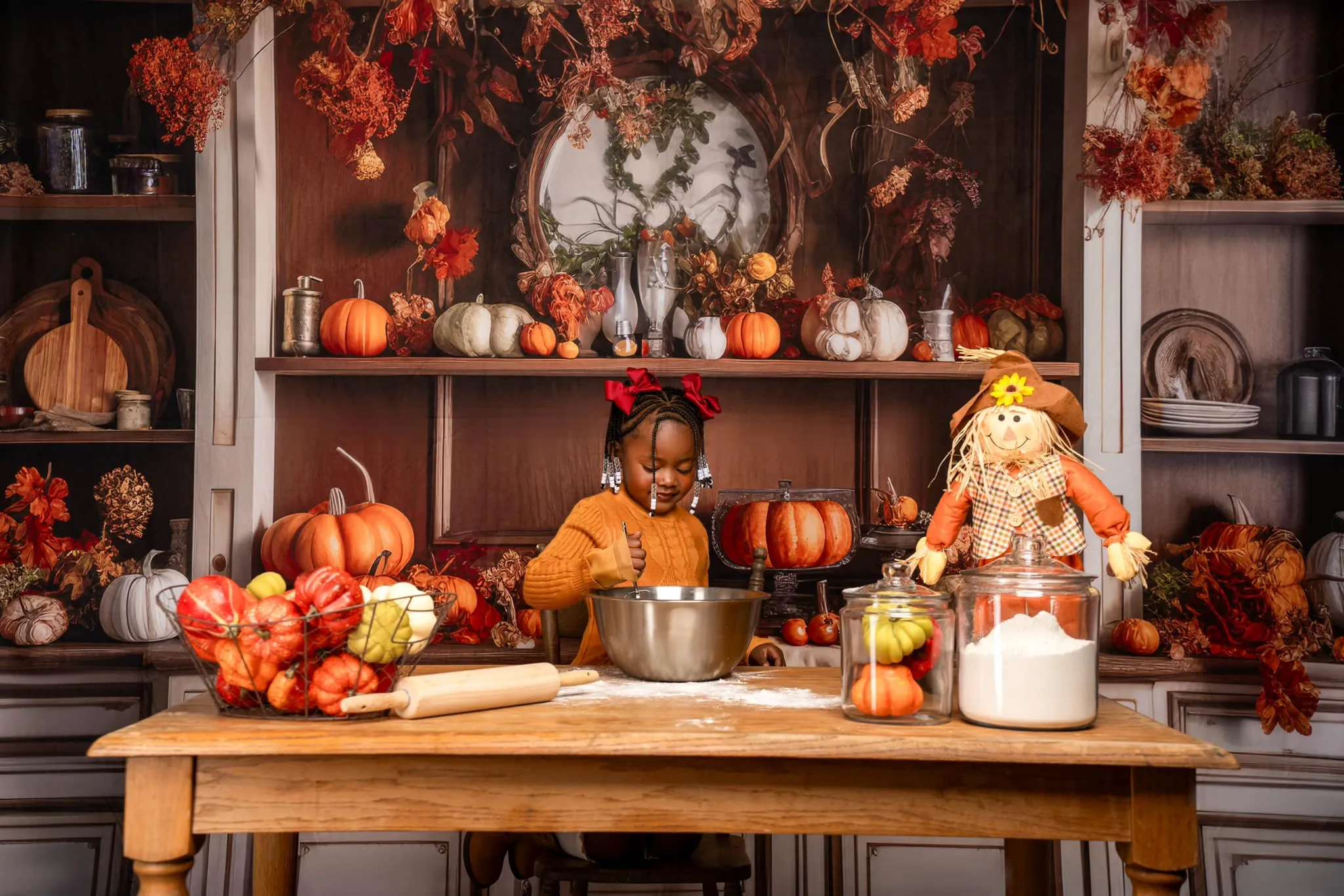 Kate Cozy Autumn Kitchen Hutch Backdrop Designed by Mandy Ringe Photography