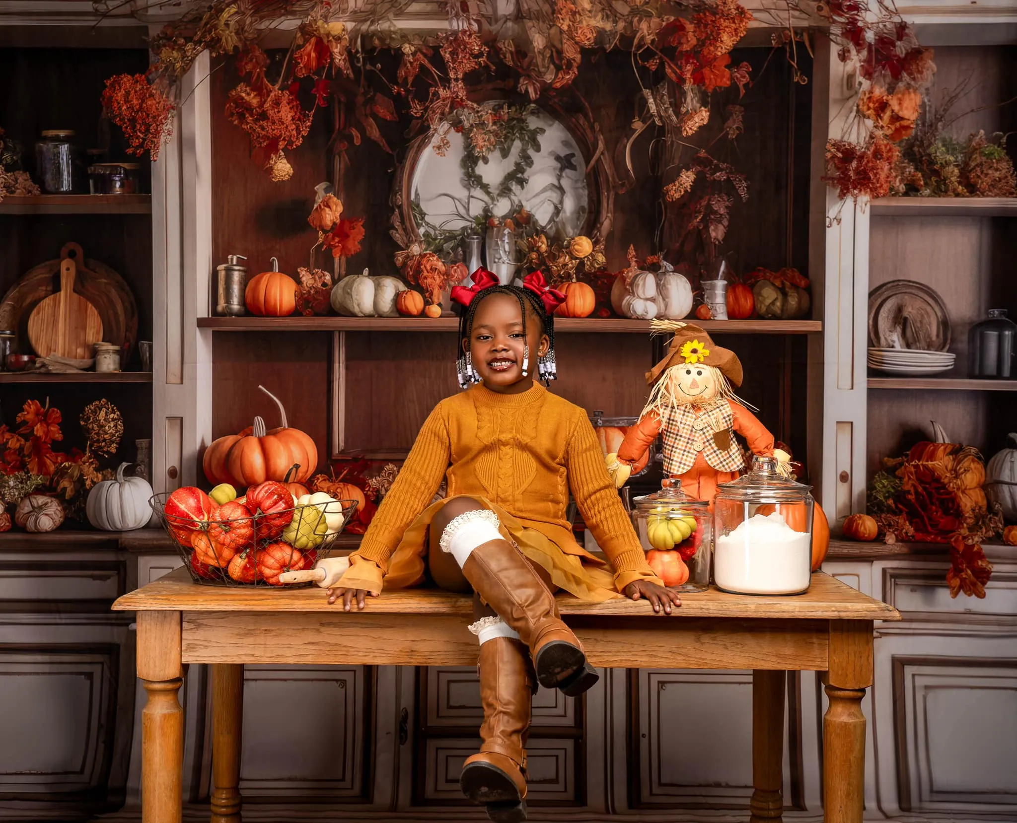 Kate Cozy Autumn Kitchen Hutch Backdrop Designed by Mandy Ringe Photography