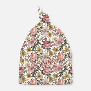 Knotted Beanie - Vintage Floral - Harlow collection - pink colorway