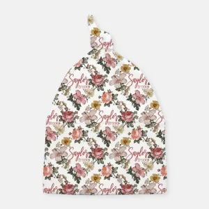Knotted Beanie - Vintage Floral - Harlow collection - pink colorway