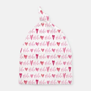 Knotted Beanie - Watercolor Hearts