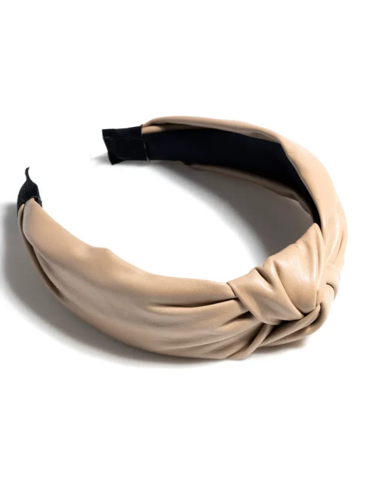Knotted Faux Leather Headband - Cream