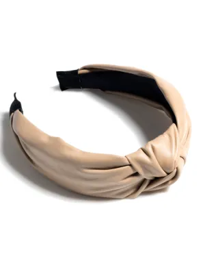 Knotted Faux Leather Headband - Cream
