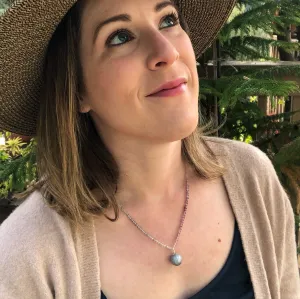 Knotted Fluorite Necklace with Handmade Paper Bead Pendant