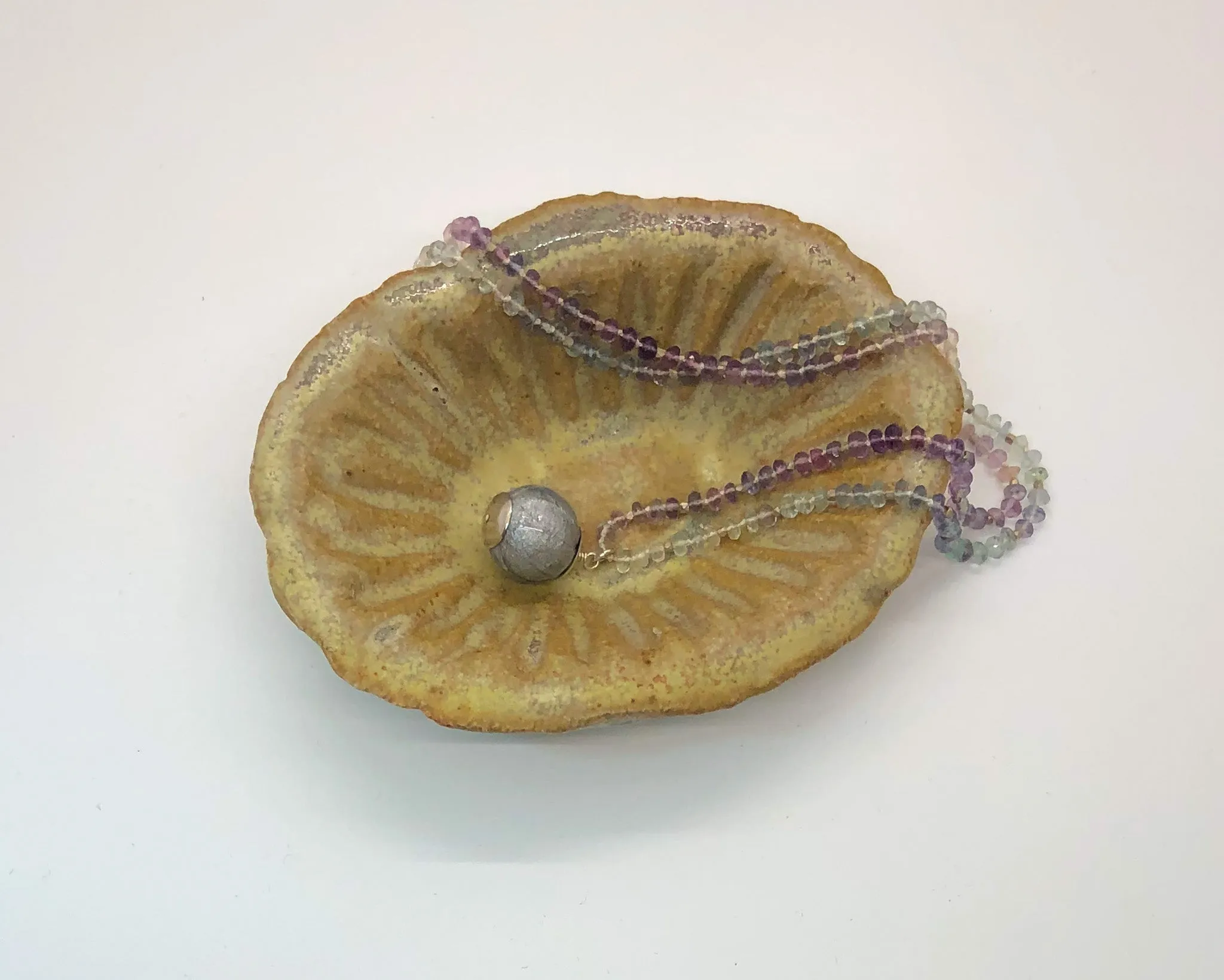 Knotted Fluorite Necklace with Handmade Paper Bead Pendant