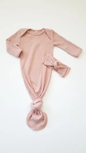 Knotted Newborn Gown Set | Vintage Pink