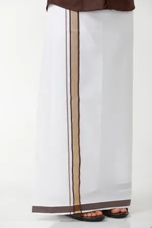 Kushi - Brown Single Layered Dhoti With Fancy Borders For Men | Uathayam