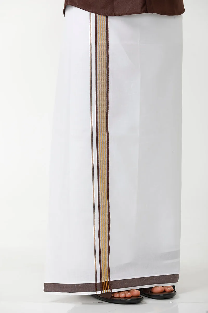 Kushi - Brown Single Layered Dhoti With Fancy Borders For Men | Uathayam