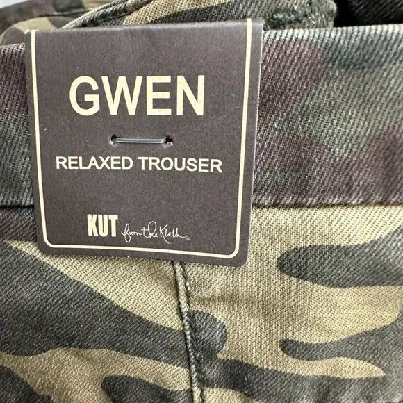 Kut From The Kloth Women's Size 10 Gwen Relaxed Trouser Green Camouflage New