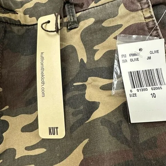 Kut From The Kloth Women's Size 10 Gwen Relaxed Trouser Green Camouflage New