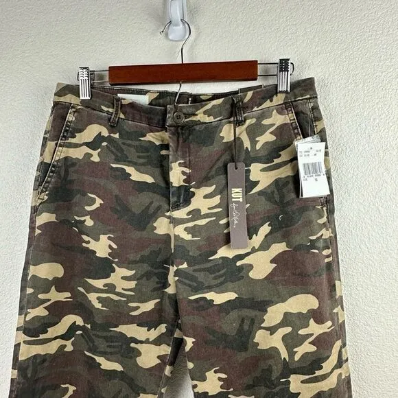 Kut From The Kloth Women's Size 10 Gwen Relaxed Trouser Green Camouflage New
