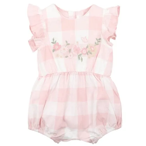 Lara Embroidered Check Romper