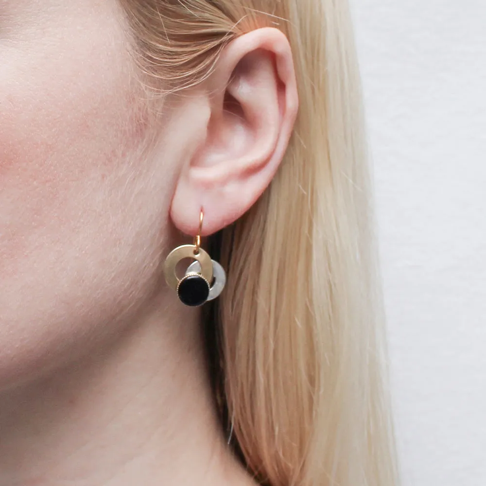 Large Layered Rings with Black Cabochon Wire Earring