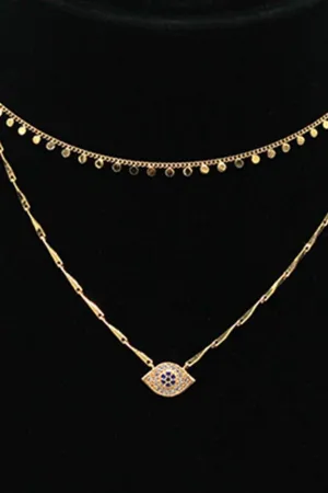 Layered Disc Evil Eye Chain - Gold