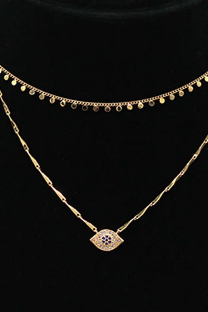 Layered Disc Evil Eye Chain - Gold