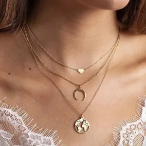 Layered Heart Moon Earth Pendant
