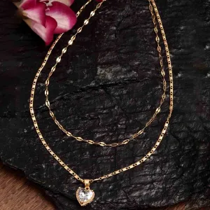 Layered Heart Rhinestone Necklace