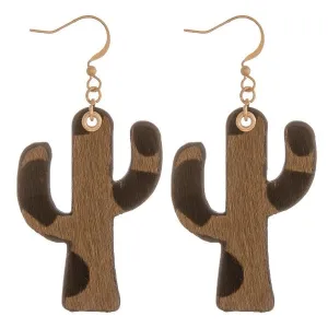 Layered leather cheetah print cactus Earrings