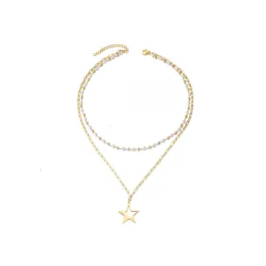 Layered Pearl Beaded Star Pendant Necklace