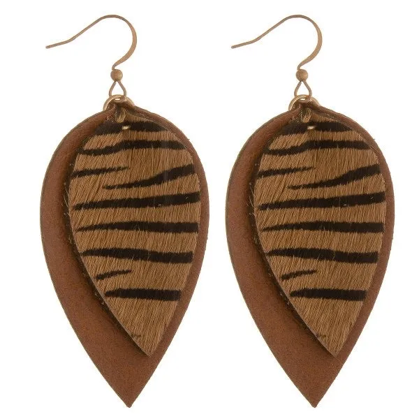 Leather layered zebra print Earrings