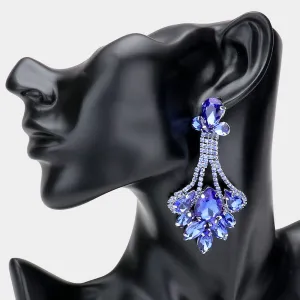 Light Blue Crystal Teardrop Marquise Stone Cluster Chandelier Earrings  | Pageant Earrings | 507993