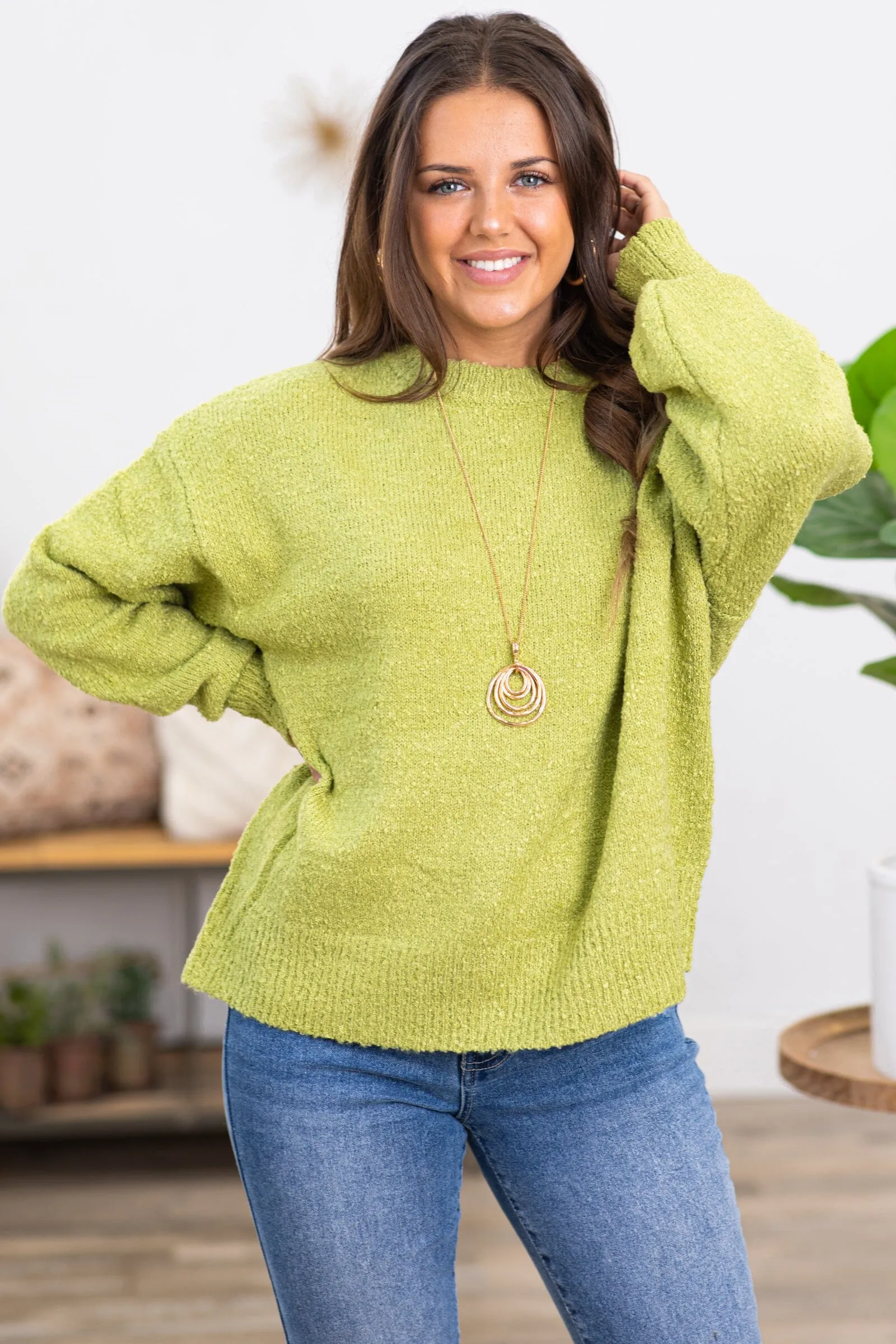 Light Olive Chenille Textured Sweater