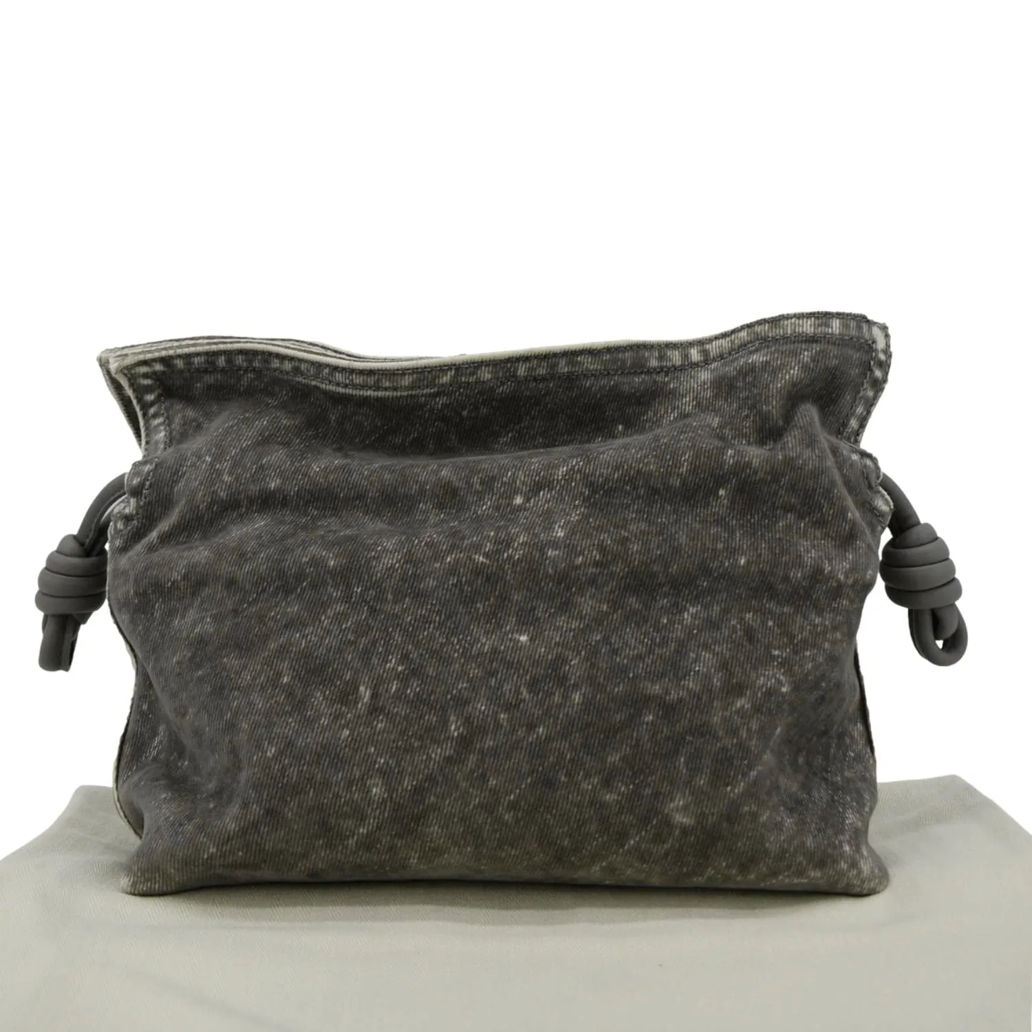 LOEWE Flamenco Medium Denim Flocked Clutch Bag Gray