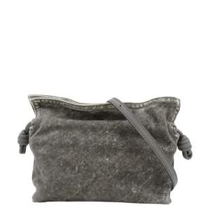 LOEWE Flamenco Medium Denim Flocked Clutch Bag Gray