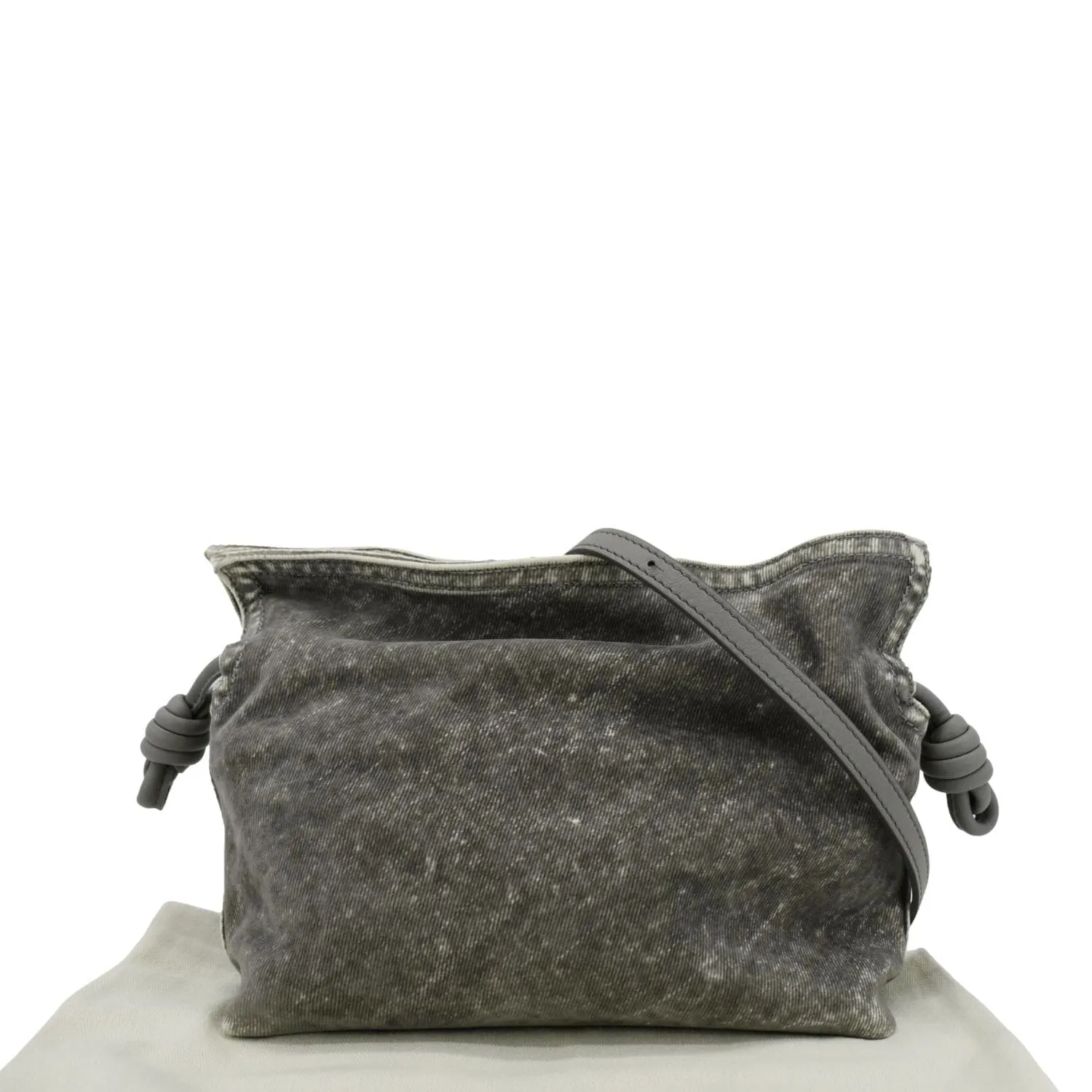 LOEWE Flamenco Medium Denim Flocked Clutch Bag Gray