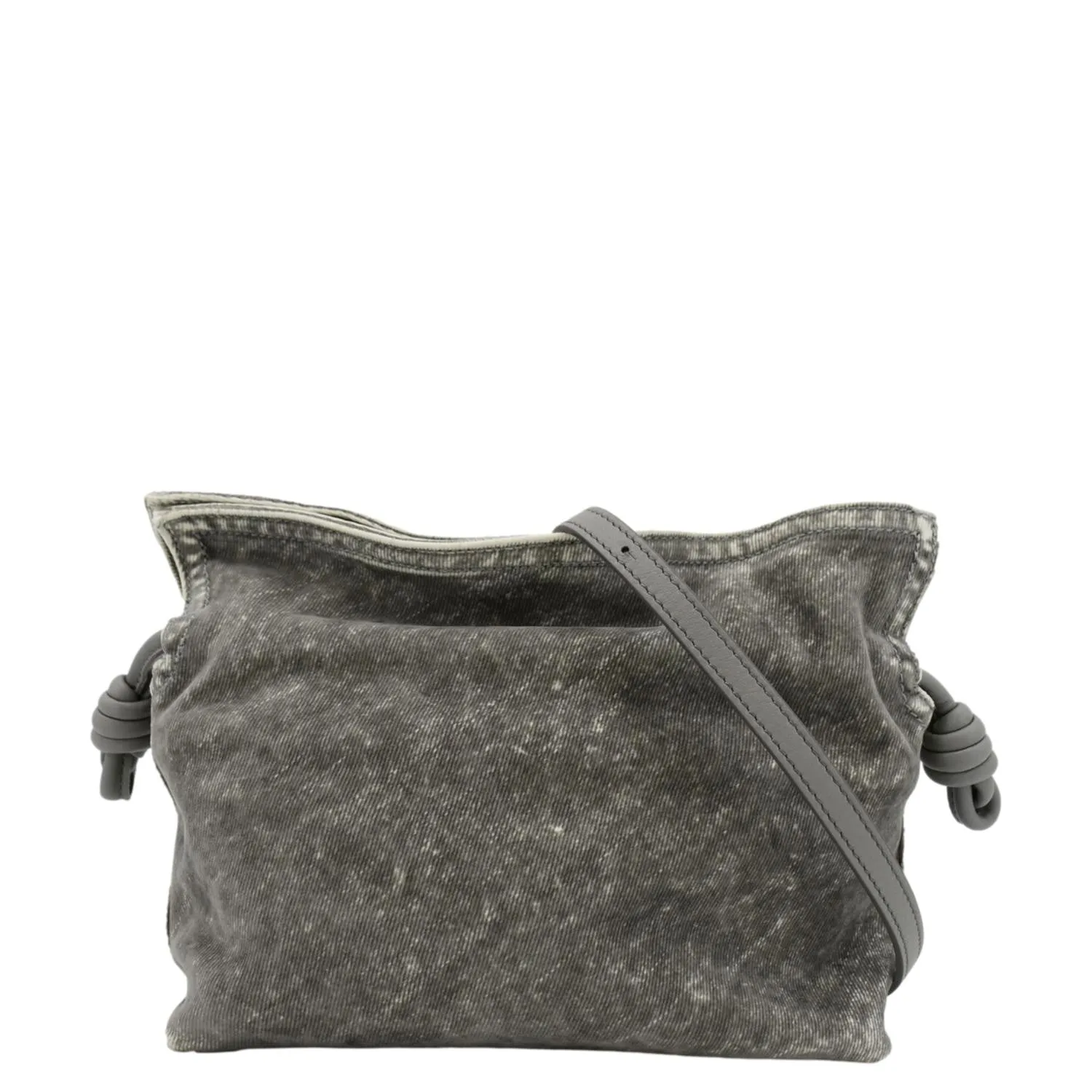 LOEWE Flamenco Medium Denim Flocked Clutch Bag Gray