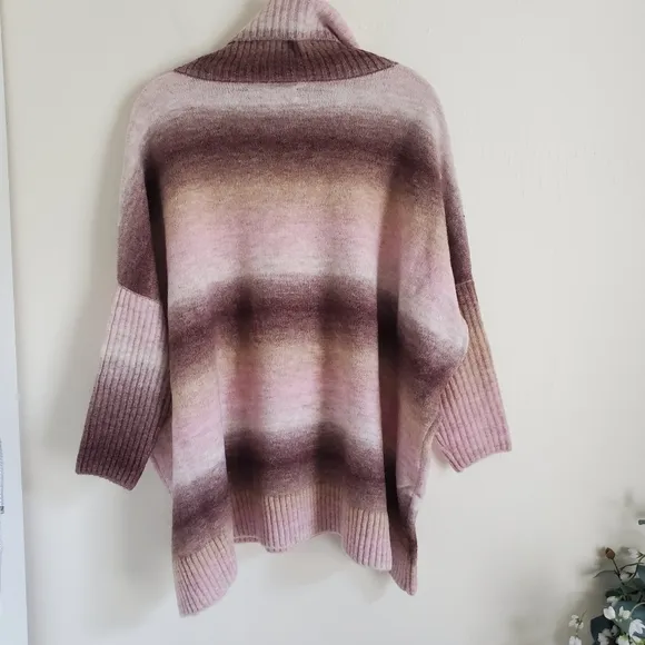 LOFT Wool Blend Ombre Turtleneck Poncho Sweater Size S Oversized