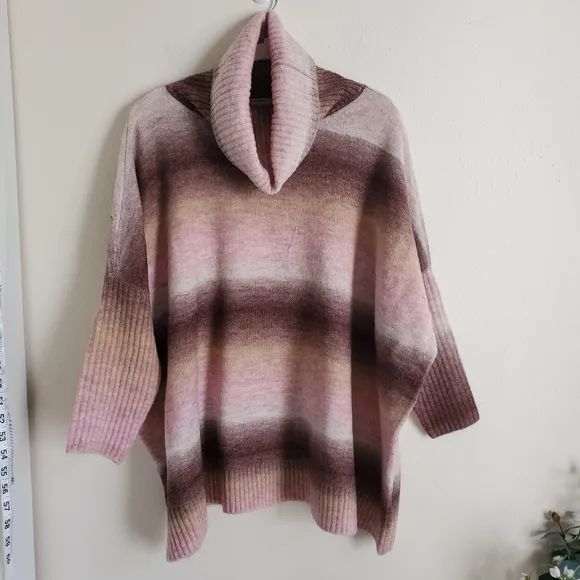 LOFT Wool Blend Ombre Turtleneck Poncho Sweater Size S Oversized