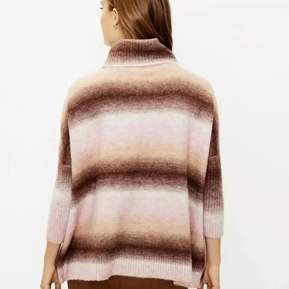 LOFT Wool Blend Ombre Turtleneck Poncho Sweater Size S Oversized