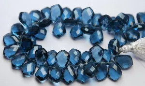 London Blue Topaz Color Quartz Faceted Kite Shield Briolette Drop Loose Gemstone Beads 14pc 14x10mm