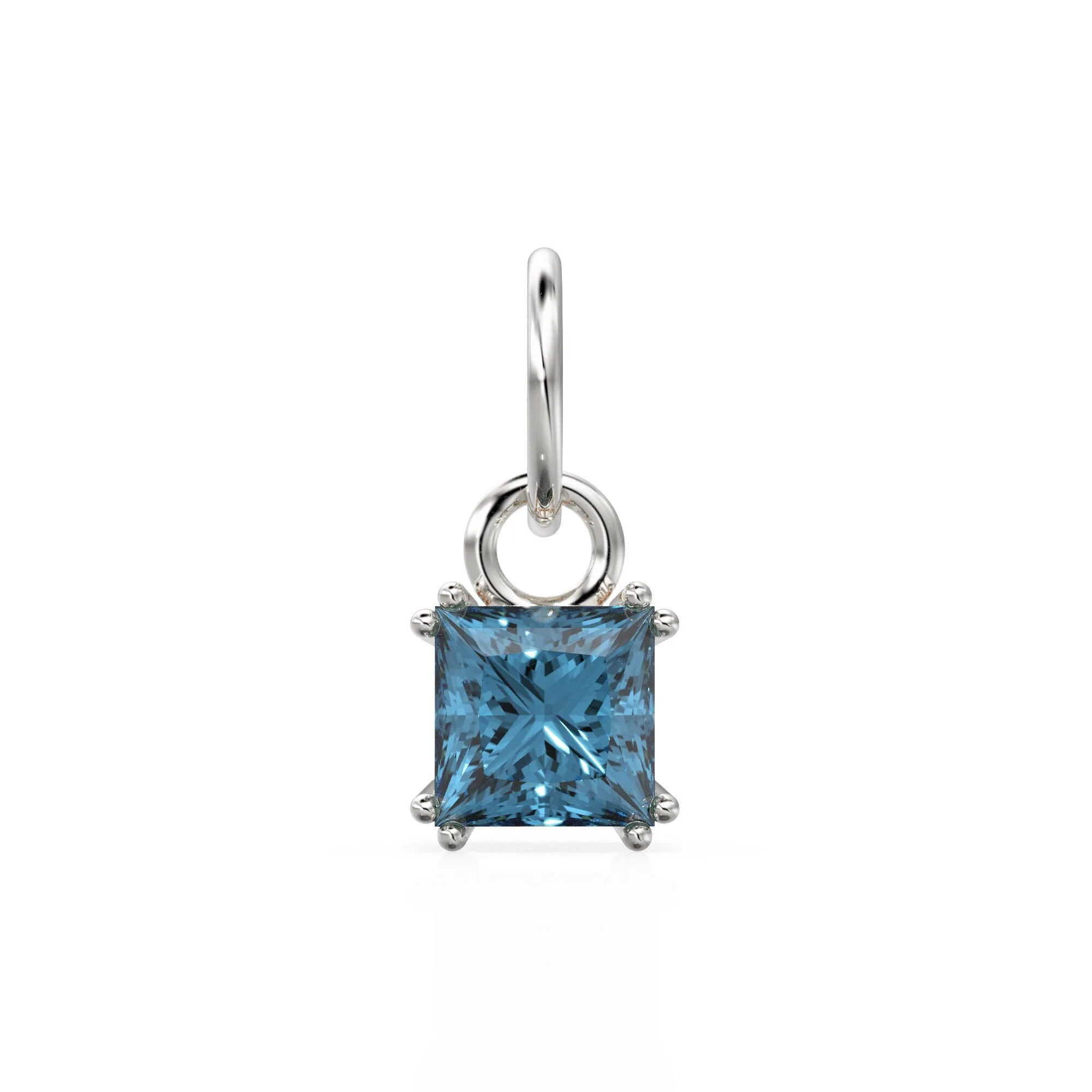 London Blue Topaz Princess Cut Solid Gold Charm / Blue Gemstone Handmade 18k Gold Pendant / 14k Solid Gold December Jewelry Making Findings